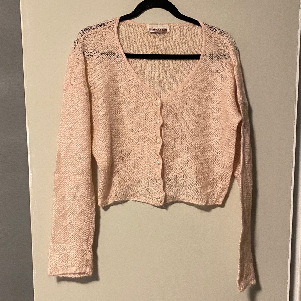 Vintage Simpatico Women's Pink Knit Sweater, cropped cardigan M